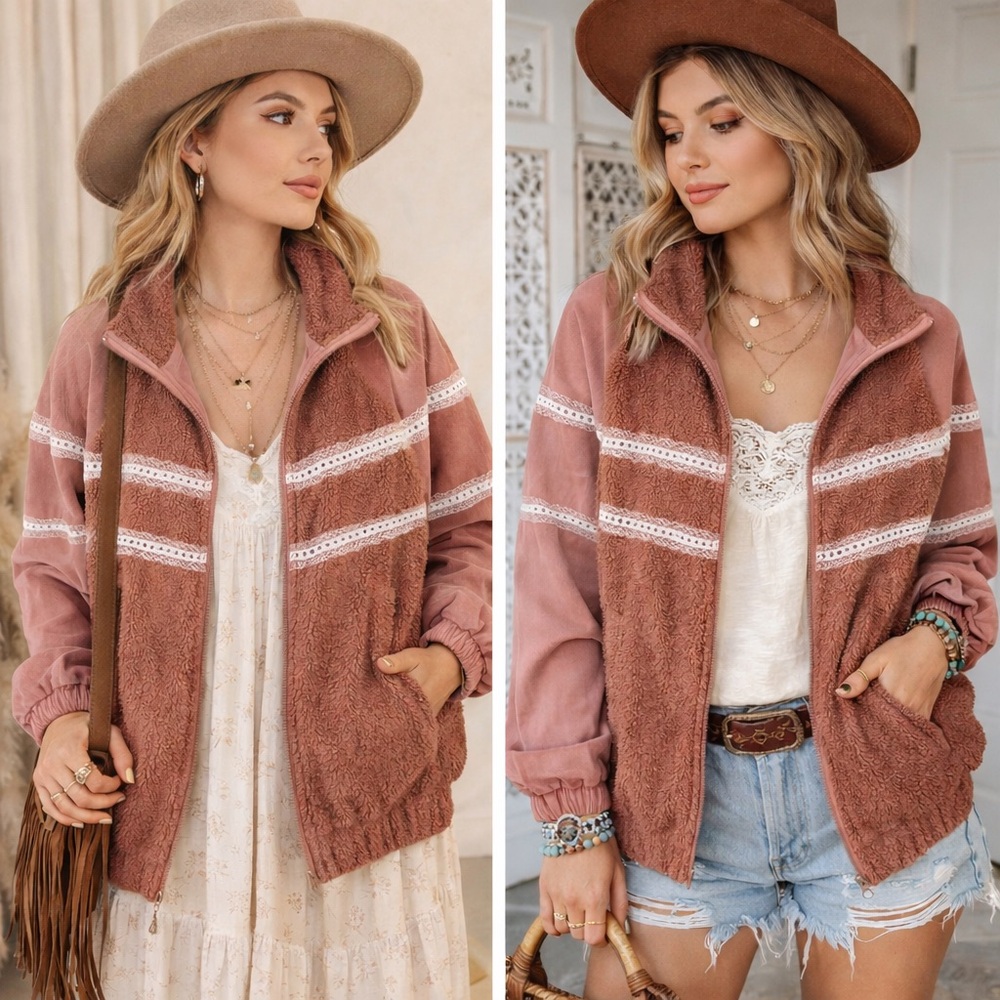 Women's Pink Jacket with Lace Detail